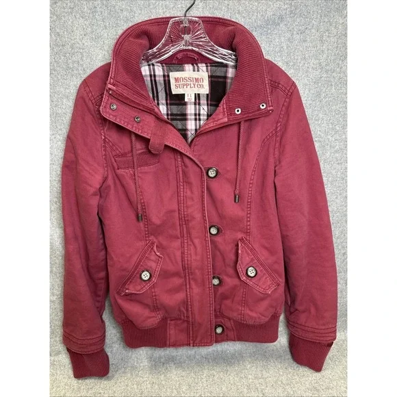 Vintage Mossimo Canvas Jacket Womens Large Button Zip Plaid Lined Y2K Red 2001