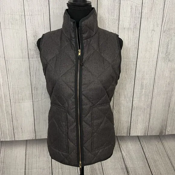 J. Crew Women's Small Dark Gray Quilted Waterfowl Down Full Zip Puffer Vest
