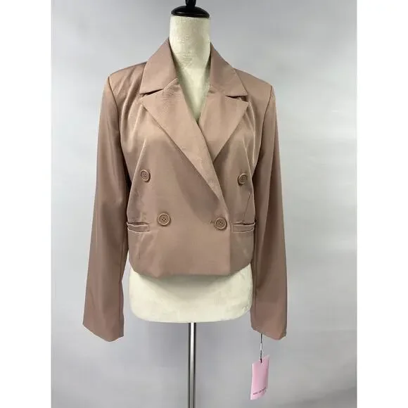 Anthropologie Avec les Filles Cropped Blazer Jacket Taupe Blush Beige Medium