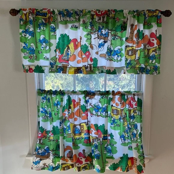 VTG Smurf Bedsheet Café Curtains