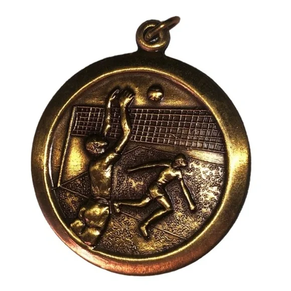 VOLLEYBALL PENDANT MEDAL BRASS TONE VINTAGE CHARM