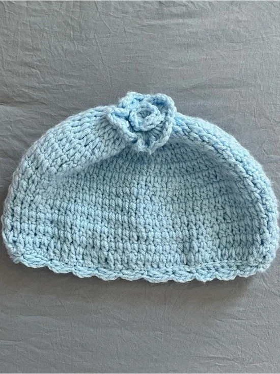 Light Blue Crochet Beanie with Flower handmade