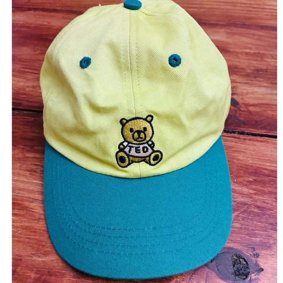 Teddy‎ Fresh Teddy Bear Embroidered Baseball Cap Yellow Teal Adjustable Strap
