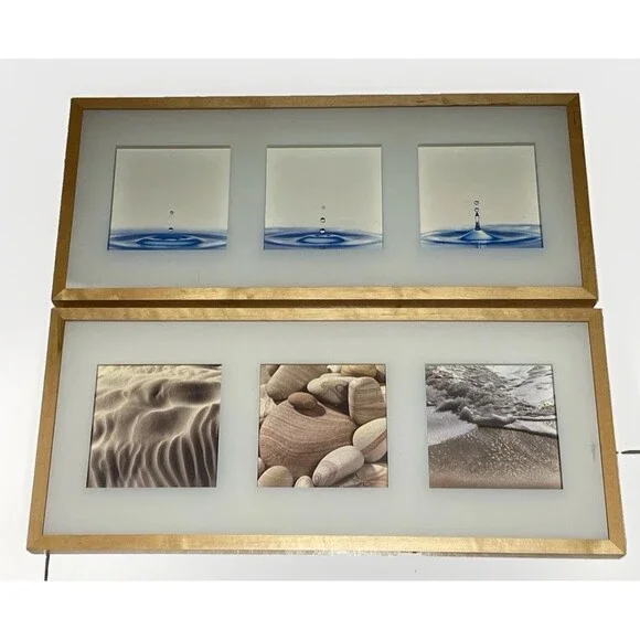 2 IKEA ERIKSLUND Collage Shadowbox Frame photos Waterdrop + Beach Picture 28x12