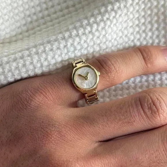 y2k 2000s gold clock watch ring