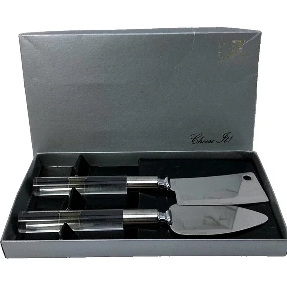 Cheese Knife Set Stainless Steel‎ Acrylic Handle 2 Pc Slicer Spreader Boxed