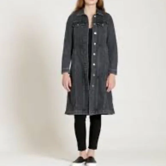 GAP Long Sleeve Denim Dress Icon Denim Duster Jacket Grey  Black M