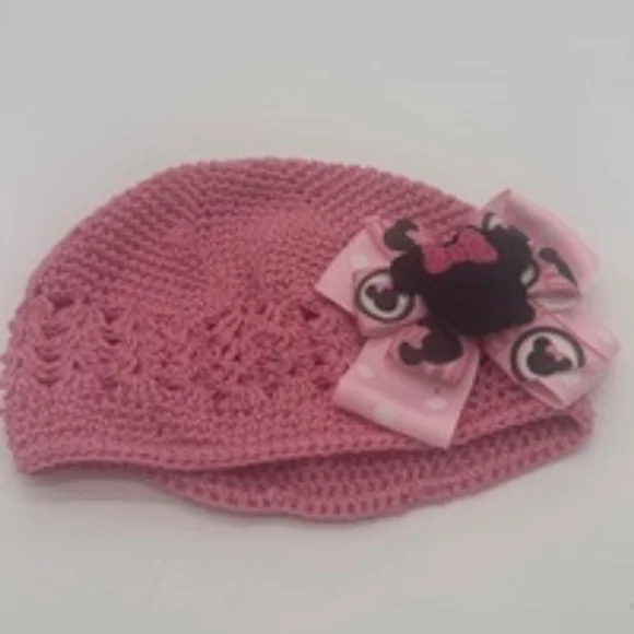 Handmade Baby Hat Pink with Minnie Mouse Bow