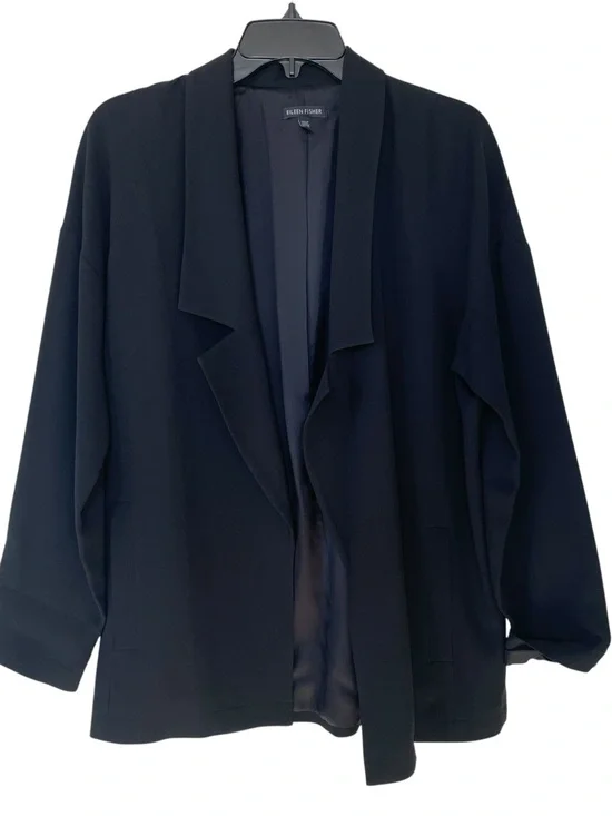Eileen Fisher Black Open-Front Relaxed Silk Blazer