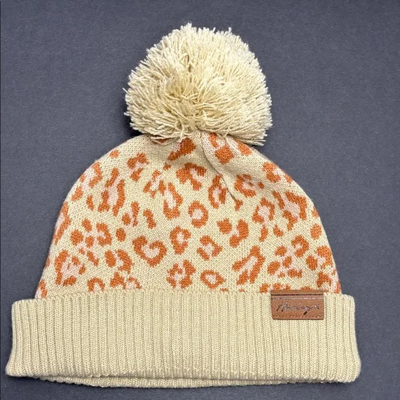 Hurley Women’s/Kids Vermont Pom Beanie Beige and Rust‎ Leopard/Cheetah Print