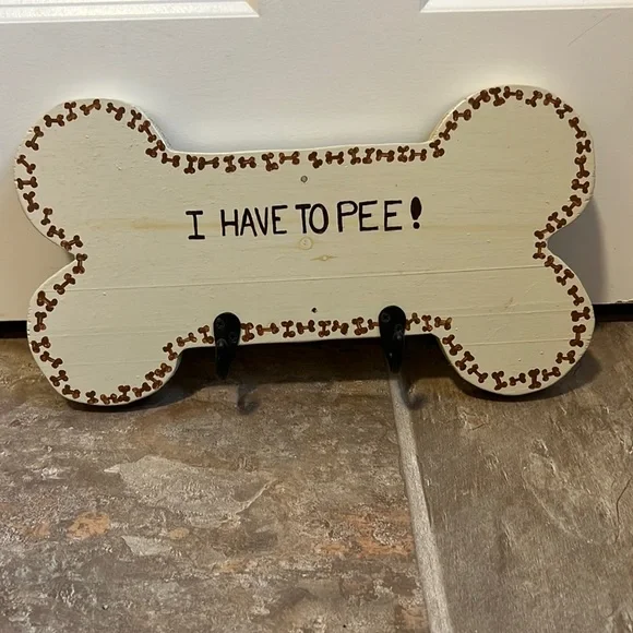 Wood Plaque With 2 Hooks For Hanging- Dog Bone D…
