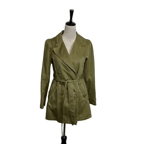 DKNY Jacket Trench Jacket Military/Utility Olive Green Double Breasted Womens XS