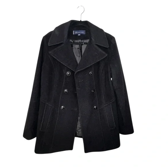 Anne Klein Wool Blend Black Double-Breasted Coat