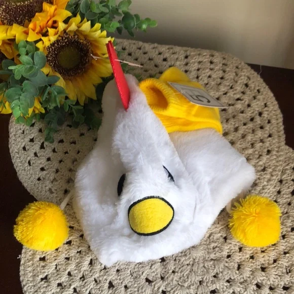 Plush White and Yellow Chicken Hat & Gloves for Kids - Cozy Costume Accessory