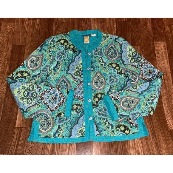 Laurence & Co Quilted Paisley Print‎ Button Front Jacket Women's M