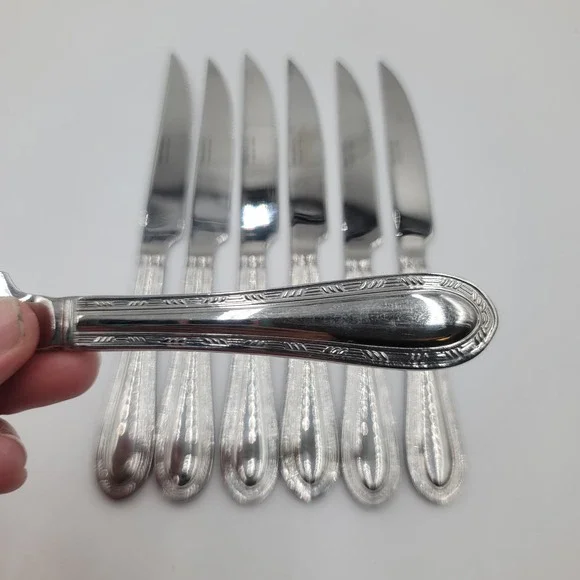 7 Reed & Barton ROYAL BRAID Stainless Steel Knives Serrated Blade Beaded Handle
