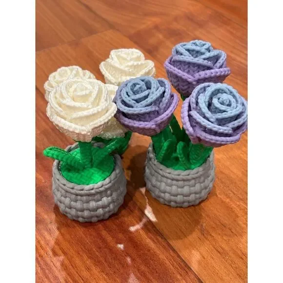 Mini Rose Bouquet in Woven Pot | Custom Colors | Desk & Home Décor Gift