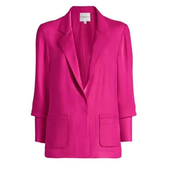 NWT Careste Cecile Silk Blazer Jacket Size 14 Pink Light Weight Classic Pockets
