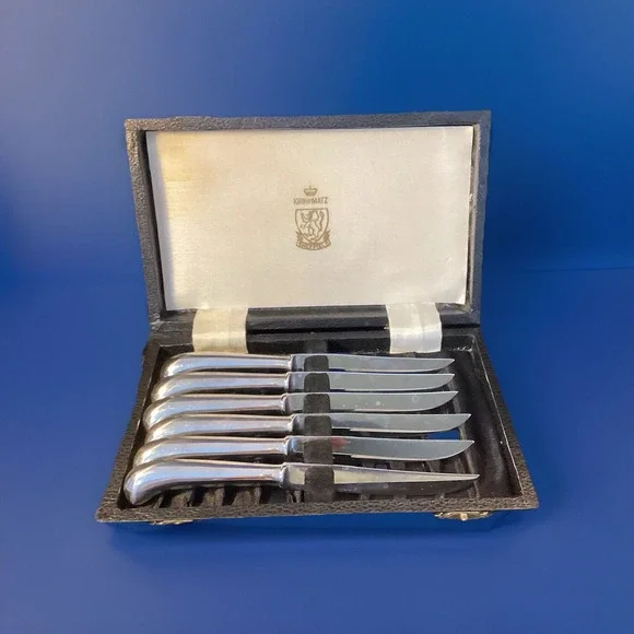 MCM Set of 6‎ Small Stainless Steel Knives w/ Case Kirk & Matz Sheffield Vintage