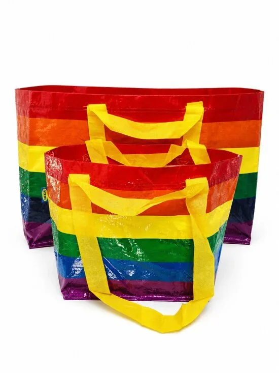 Set of 2 IKEA Storstomma Rainbow Pride Shopping Bags 1 Large 19Gal, 1 Small 3Gal