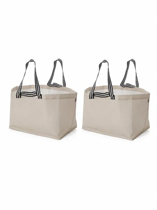 Set of 2 IKEA GÖRSNYGG Large Shopping Bag Tote Beige with Striped Handle (19Gal)