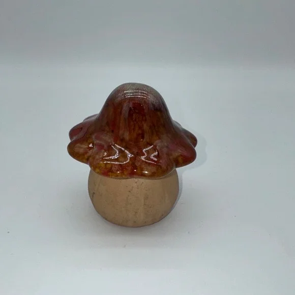 Whimsical Mushroom Orange Brown Glaze Top Ceramic Garden Pottery 3.5