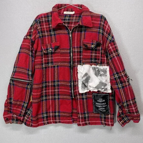mnml Jacket Womens Large Red Plaid Shacket Punk Goth Zippers