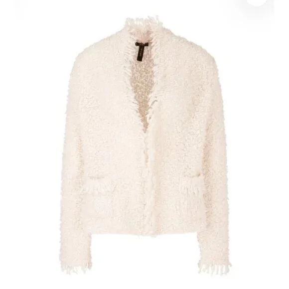 Marc Cain Bouclé Cardigan Jacket Knit in Germany – Cream (Size 12 US)