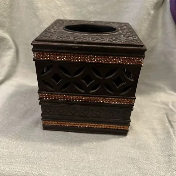 Creative Scents Brown Ornate Tissue Box Cover with Amber Accents