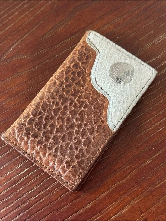 Brown Leather & Cow Hide with Concho Business / Credit Card Holder