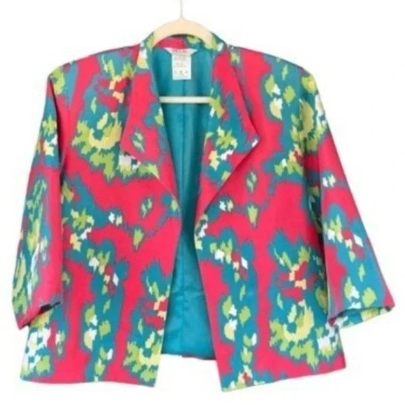 S4 Bleyel 100% Silk Blazer Abstract Jacket‎ Summer Neon Bright Colorful