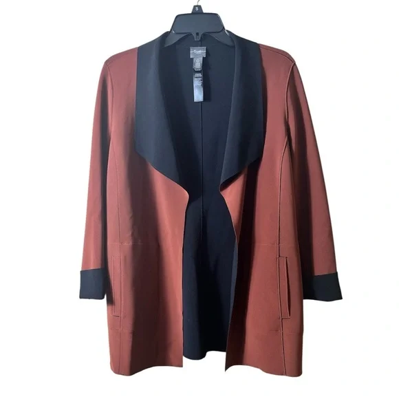 Traveler’s by Chico’s Open Front Drape Cardigan Jacket‎ Size 0 (S) Rust Black