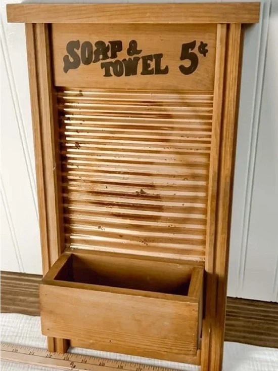 Vintage Washboard Wall Decor Soap & Towel 5¢ Wood Rustic Farmhouse