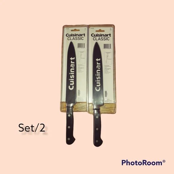 Cuisinart New Carbon Stainless Steel  Slicing Knives Set of 2 with Shields