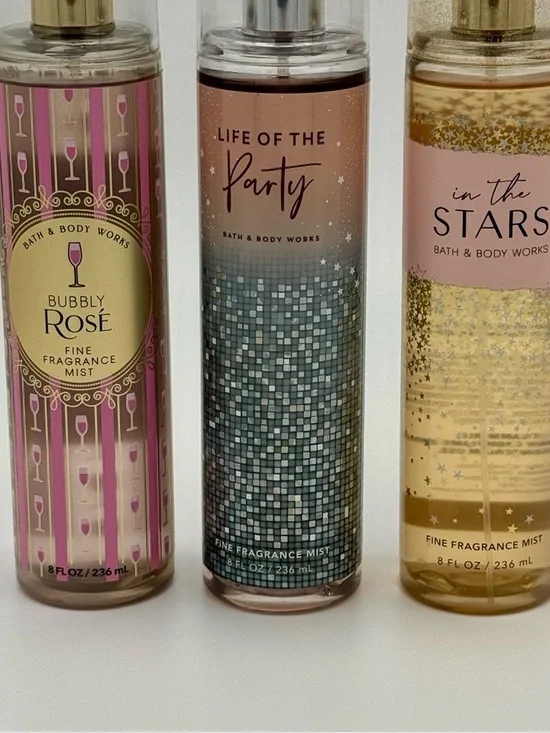 Bath & Body Works Bubbly Rose, Life of the Party,  In The Stars Body Spray NWT