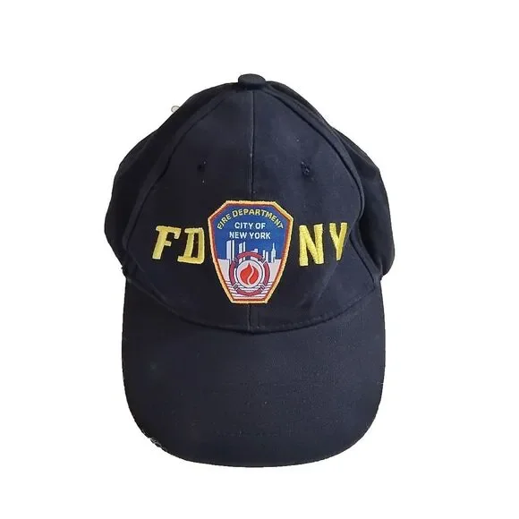 FDNY YOUTH BASEBALL HAT BALL CAP NAVY YELLOW FIRE DEPARTMENT NEW YORK BADGE