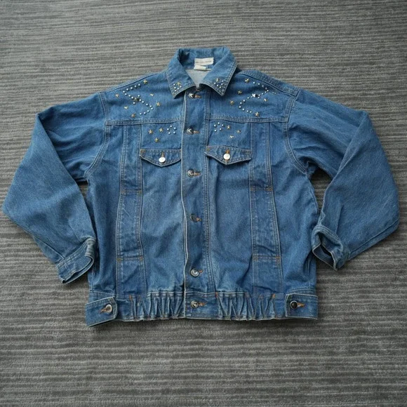 On The Verge Denim Jacket Women Vintage‎ Stars Hearts Pockets Blue Jean XL
