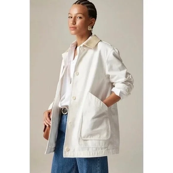 NWT!! J. CREW Barn Jacket Canvas Ivory Corduroy Collar Pockets Outdoors‎ X-Large