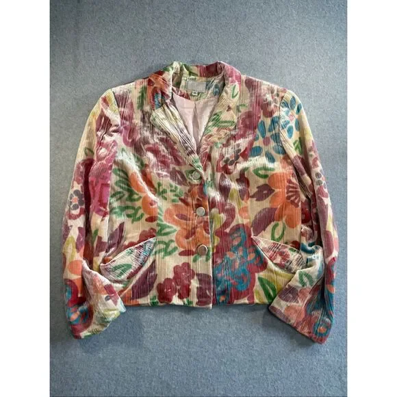 Vintage Alberto Makali Crushed Velvet Floral Blazer Jacket Boho Art To Wear 14