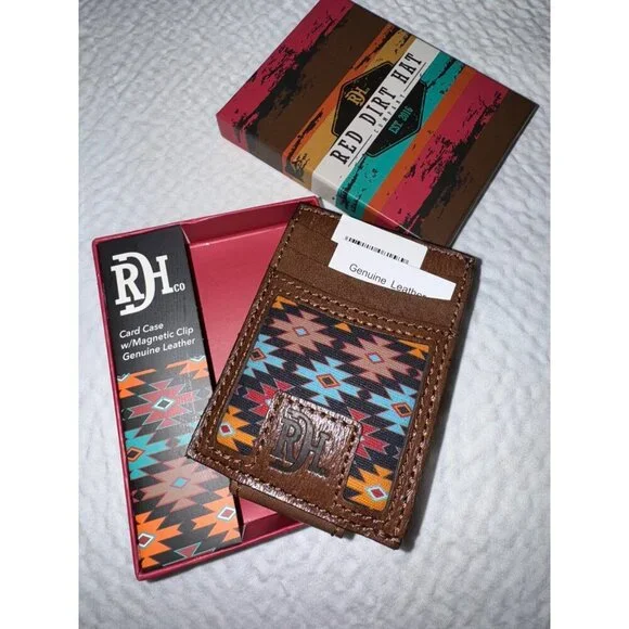 Red Dirt Hat Co Southwest Leather Card Case w/ Magnetic Clip Rodeo Aztec NEW