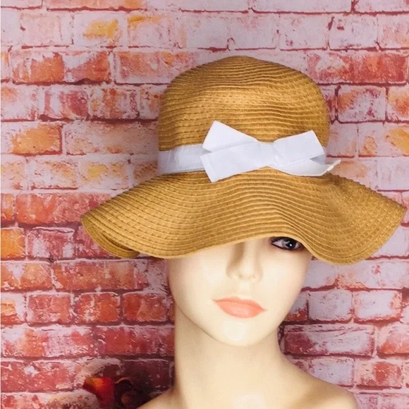 Old Navy Tan Straw Floppy Baby Sunhat with Bow