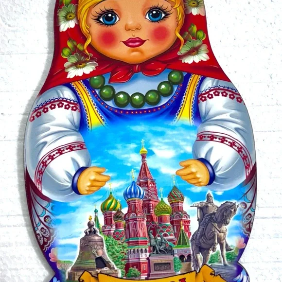 Russian Matryoshka Doll w Scenic Art Souvenir Gift Decoration Kitchen art wood