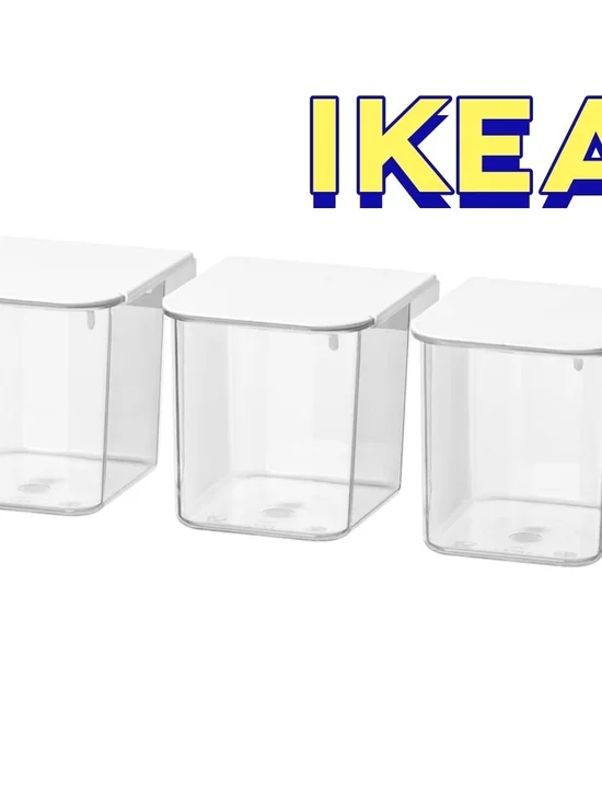 IKEA Skadis Clear Plastic Storage Containers with White Lids - Set of 3