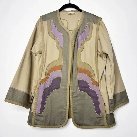 Vintage G Girvin Jacket Wearable Art Reversible Applique Boho Cotton Large