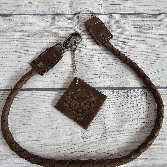 NWOT Hide & Drink Brown Handmade Leather Braided Keychain Strap/Laynard