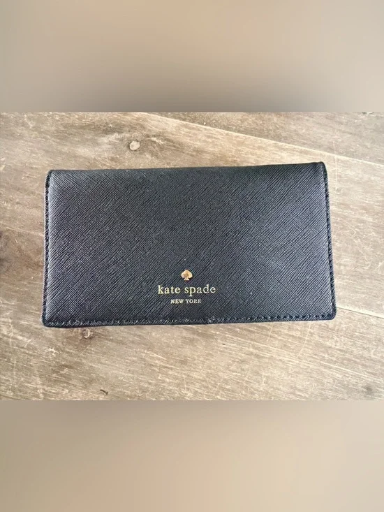 Kate Spade Black Saffiano Card Holder Wallet with Gold Logo