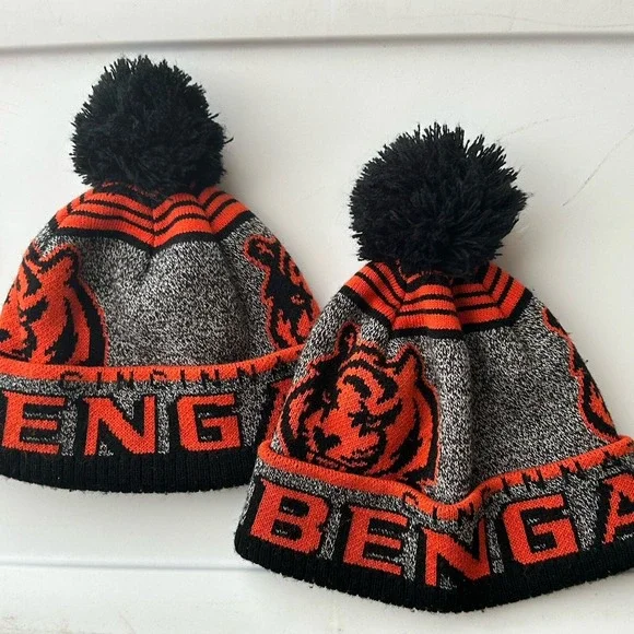 (2) Official NFL Apparel Youth Size Cincinatti Bengals Beanie Cap Hats