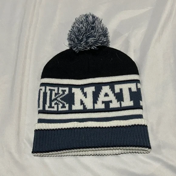 PINK Victoria's Secret Kids Pom-Pom Beanie - Blue and White