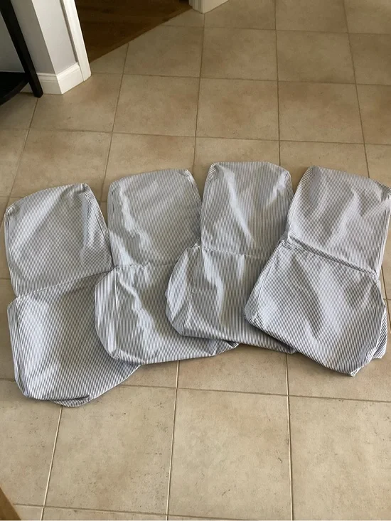 IKEA - BERGMUND chair covers (4 total) Blue and White pin striped.