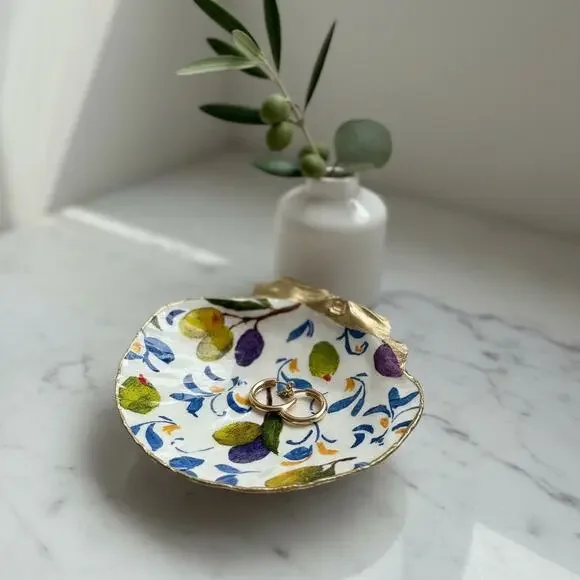 Mediterranean Trinket Jewelry Dish with Olives | Shell Jewelry Ring Holder